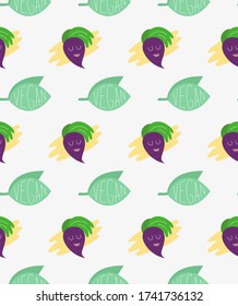 Bright seamless pattern, vegetarian food, beet in scandinavian style. Unique hand drawn background. Modern vector illustration.