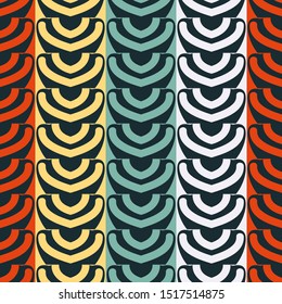Bright seamless pattern with vertical multi-colored arcs on a dark background.