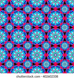 Bright seamless pattern vintage ethnic ornament on a black background
