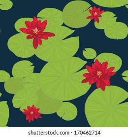 Bright seamless pattern with water lilies (or lotuses)