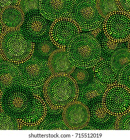 Bright seamless pattern. Watercolor dot splash. Green, yellow and black colors. Prints for textiles. Grunge texture. Handmade. Vector illustration.