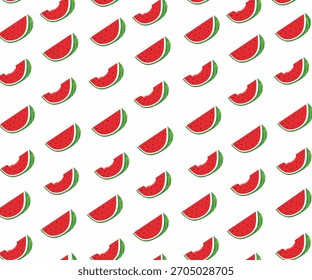 Bright seamless pattern of watermelon slices arranged in a fun repeat layout, ideal for summer themes, packaging, fabric prints, kids designs, and fresh fruit graphics.