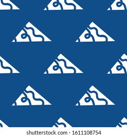 Bright seamless pattern, white and blue color . Abstract and geometric shapes, triangles, zigzags, stripes, Doodle elements. Hand drawn vector background .