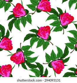 Bright seamless pattern with wild rose buds