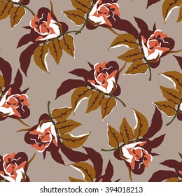 Bright seamless pattern with wild rose buds