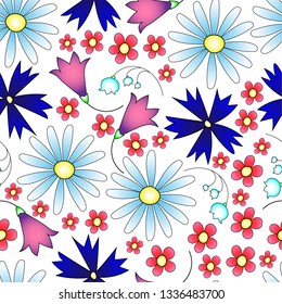 bright seamless pattern with wildflowers, to create fabric for baby clothes, Wallpaper, wrapping paper and more