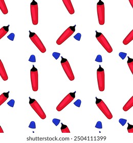Bright seamless pattern of women's handbag and comb. Hair brush, brush, comb. Hand drawn, doodle style