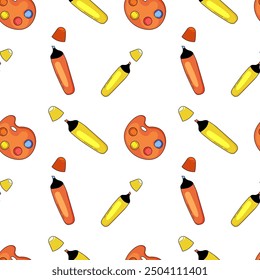 Bright seamless pattern of women's handbag and comb. Hair brush, brush, comb. Hand drawn, doodle style