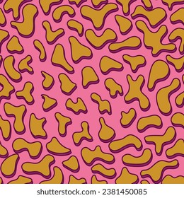 Bright seamless pattern. Yellow spots of abstract shape on a bright pink background. It resembles a cheetah. Vector illustration.