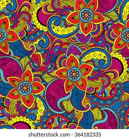 Bright seamless pattern  zentangle style ornament. Hand drawn 