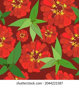 Bright Seamless Pattern with Zinnia flower heads