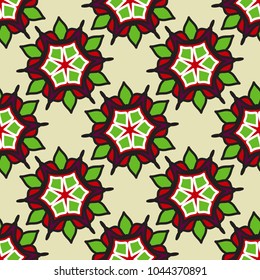 Bright seamless patterns with floral geometric elements.
