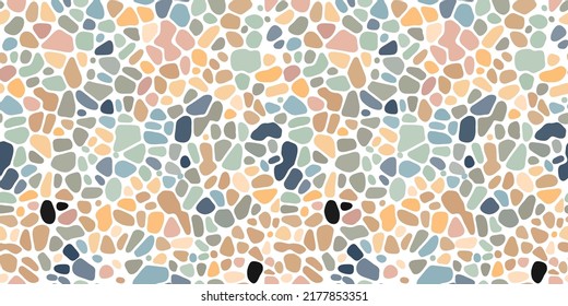 Bright seamless pebble mosaic organic pattern. Vector background. Tile decoration for floor, wall and paving. Design of kitchen, bathroom, outdoor. Repeating texture