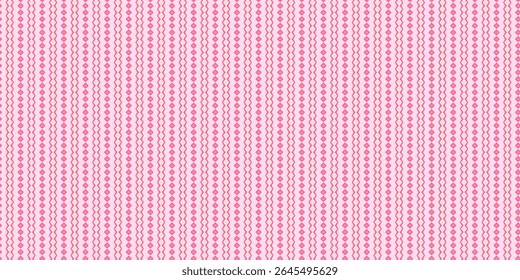Bright seamless pink geometric pattern on soft background with repeating diamonds and zigzag shapes. Great for playful textile and decorative digital designs.