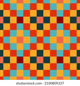 Bright seamless pixel pattern in Mexican style. Vivid tribal geometric triangles and squares ornament. Aztec rug background.