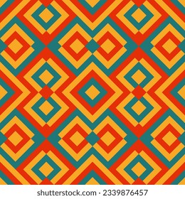 Bright seamless pixel pattern in Mexican style. Vivid tribal geometric triangles and squares ornament. Aztec rug background.