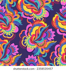 Bright seamless psychedelic pattern with abstract colorful elements.