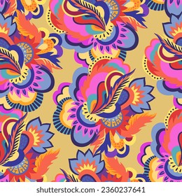 Bright seamless psychedelic pattern with abstract colorful elements.