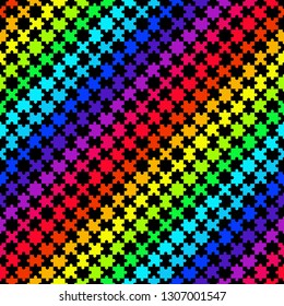 Bright seamless rainbow puzzle. Diagonal rainbow color lines. Vector illustration.