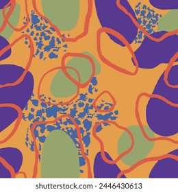 Bright Seamless Round Modern Style Blob. Black Continuous Classic Simple Paint, Seamless Print. Blue Repetitive Color Beautiful Surface Art