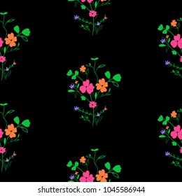 Bright seamless spring floral pattern on black background
