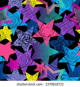 Bright  seamless stars pattern. Grunge abstract background in bright colors for girls, boys, childish, fashion and sport clothes. Silhouette repeated backdrop.

