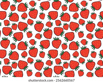 Bright seamless strawberry pattern illustration, perfect for textile design, wallpapers, packaging, stationery, and summer-themed products. Fresh and playful look.