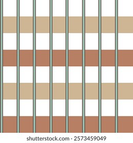 Bright seamless stripes texture. Seamless big uneven brown with beige checkered gingham pattern. Multicolored seamless backdrop. Vector illustration.