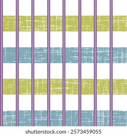 Bright seamless stripes texture. Seamless big uneven green with turquoise checkered gingham pattern. Multicolored seamless backdrop. Vector illustration.