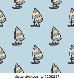 Helles nahtloses Sommermuster mit Segelbooten. Vektorgrafik editierbarer Hintergrund für Geschenkpapier.