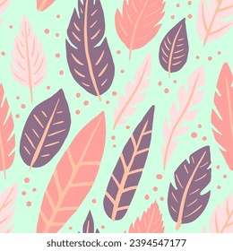 Bright Seamless Summer Plumage Fabrics Background. Vibrant Endless Modern Quill Lines, Seamless Print. White Continuous Graphic Feathers Illustration Vector. Feathers