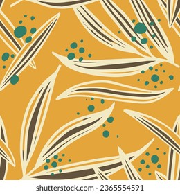 Bright Seamless Summer Tree Illustration Pattern. Pastel Endless Decoration Retro Quill, Seamless Design. Vibrant Continuous Abstract Spring Decor Vector. 