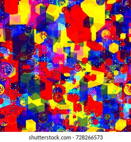 Bright seamless texture. 3d cubes, dots, round elements. Geometric pattern. Abstract vector background for web page, banners, fabric, home decor, wrapping 