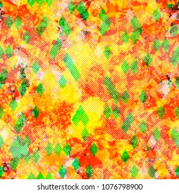 Bright seamless texture with blots, dots, rhombus. Abstract vector background for web page, banners backdrop, fabric, home decor, wrapping