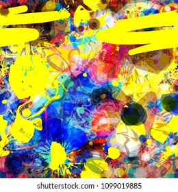 Bright seamless texture. Blots, spots, strokes. Abstract vector background for web page, banners backdrop, fabric, home decor, wrapping