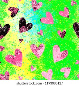 Bright seamless texture with hearts and decorative elements. Abstract vector background for fabric, home decor, wrapping, greeting card, romantic decor