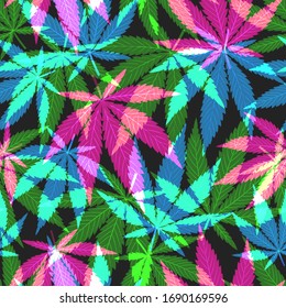 Bright seamless texture with hemp leaves