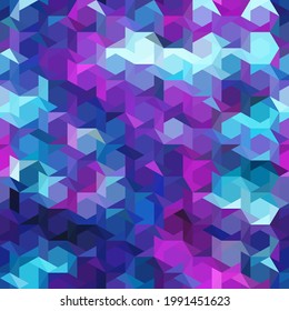 Bright seamless texture of hexagons. Juicy, seductive shades of pink and purple. Design of womens accessories, clothing, cosmetics, packaging, booklets, posters and flyers. Vector illustration.