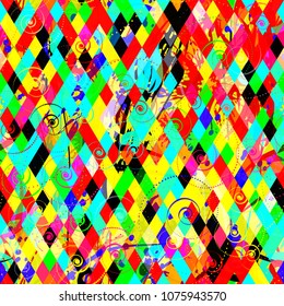 Bright seamless texture. With rhombus and different elements. Abstract vector background for web page, banners backdrop, fabric, home decor, wrapping