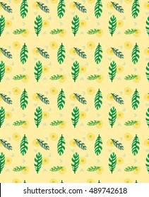 Bright seamless texture with stylized palm leaves.