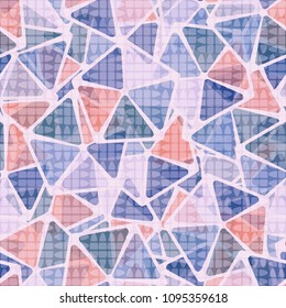 Bright seamless texture. An unusual mesh covers the abstract pattern. Elements of pentagons with colored windows. For clothes, walls, backgrounds and 3d graphics.