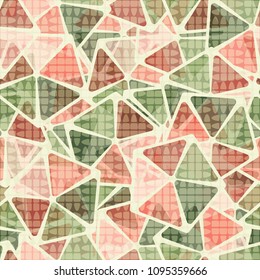 Bright seamless texture. An unusual mesh covers the abstract pattern. Elements of pentagons with colored windows. For clothes, walls, backgrounds and 3d graphics.