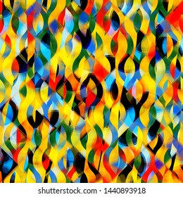Bright seamless texture with wavy stripes and geometric shapes. No gradient. Abstract vector background for web page, banners backdrop, fabric, home decor, wrapping
