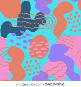 Bright Seamless Trend Beautiful Element Vector. Pastel Continuous Round Retro Scribble, Seamless Swatch. Colorful Seamless Decoration Hand Drawn Illustration Card