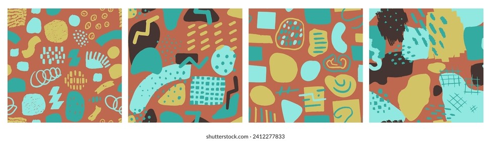 Diseño De Elementos Sencillos De Tendencia Brillante Sin Precedentes. Colorida Decoración Repetitiva Color De La Mano, Pintada Sin Maravilla. Colocación de plantillas aisladas de moda continua Vivid