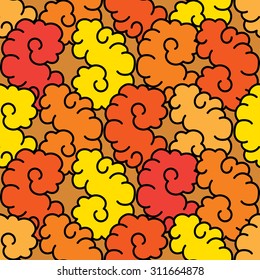 Bright seamless vector background with decorative clouds