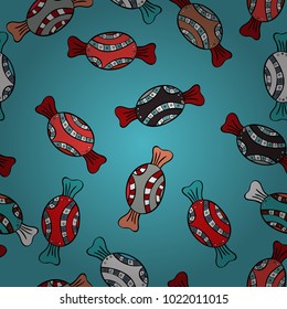 Bright seamless vector confetti party pattern. Colorful sugar sprinkle, candy or bakery design on a blue, black and red background.