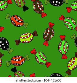 Bright seamless vector confetti party pattern. Colorful sugar sprinkle, candy or bakery design on a green, black and red background.