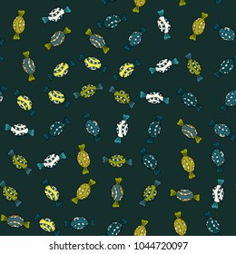 Bright seamless vector confetti party pattern. Colorful sugar sprinkle, candy or bakery design on a blue, black and yellow background.