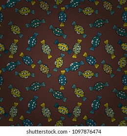 Bright seamless vector confetti party pattern. Colorful sugar sprinkle, candy or bakery design on a brown, blue, green, black and yellow background.